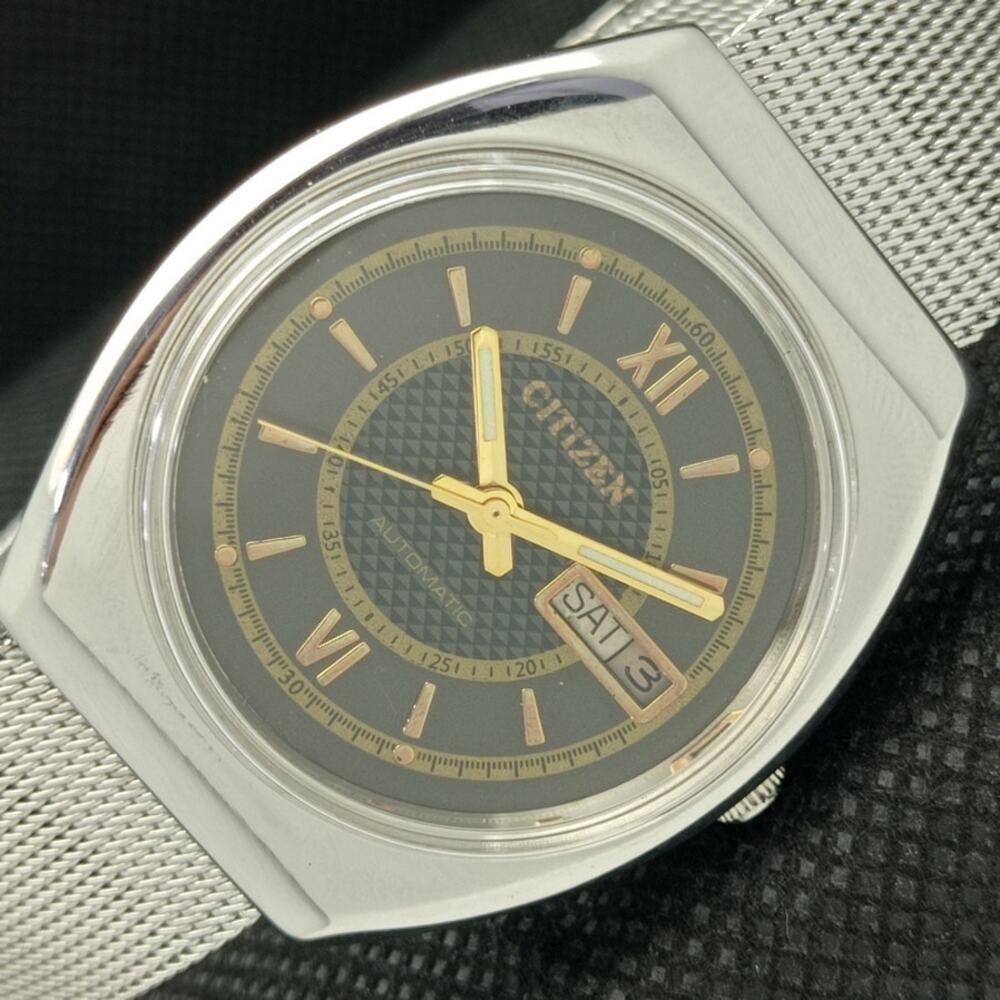 Vintage 1979 Citizen Automatic Mens Silver Watch W/daydate & Gold accents